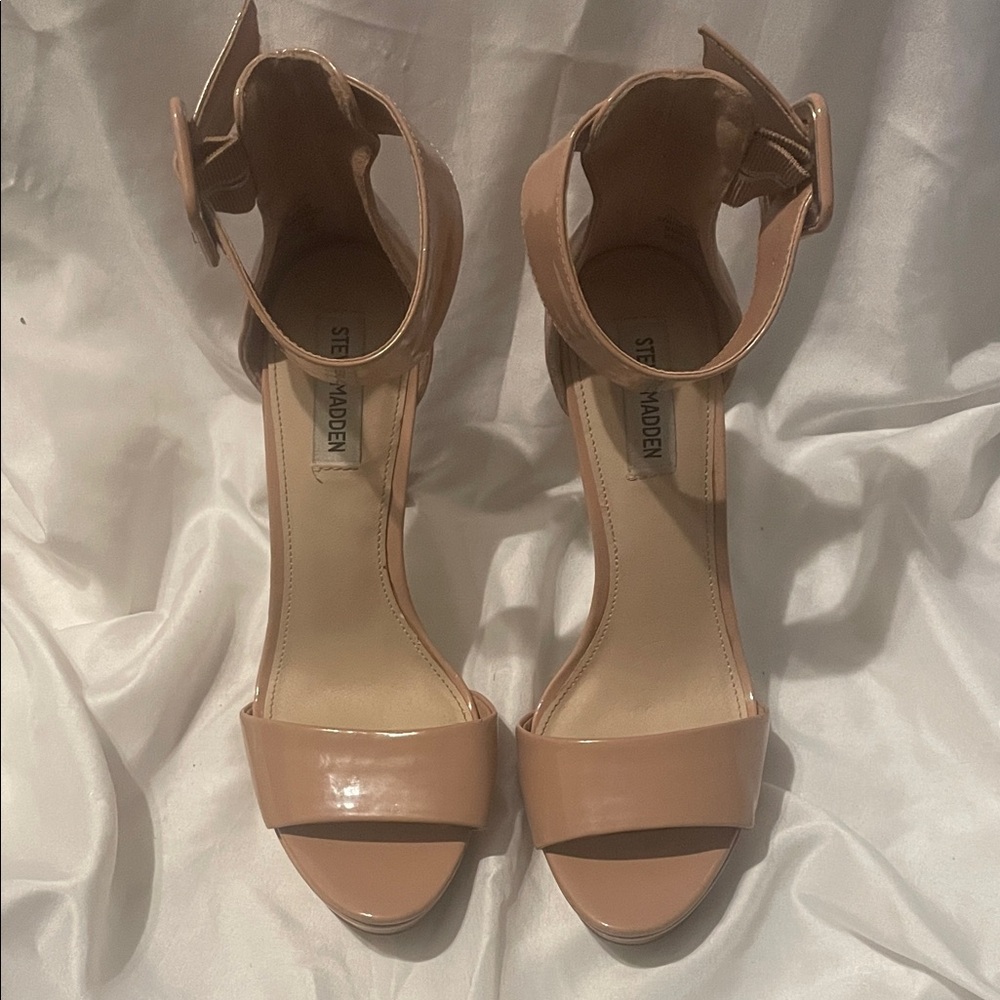 Steve Madden Blush Patent Leather Ankle-Strap Block Heels